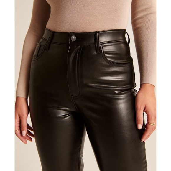 Abercrombie & Fitch‎ Black Curve Love Vegan Leather 90s Straight Pant Size 22S - Picture 6 of 15